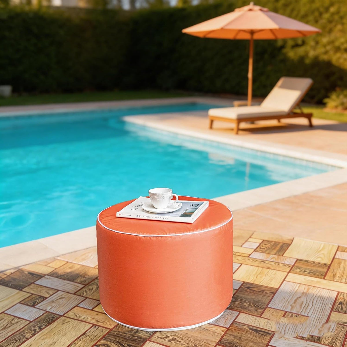 Multipurpose Outdoor Ottoman for Patio 20x14 Inches, Backyard, Additional Seating, Footrest, Side Table,Outdoor Patio Bean Bag Ottoman (Burnt Orange, Round)