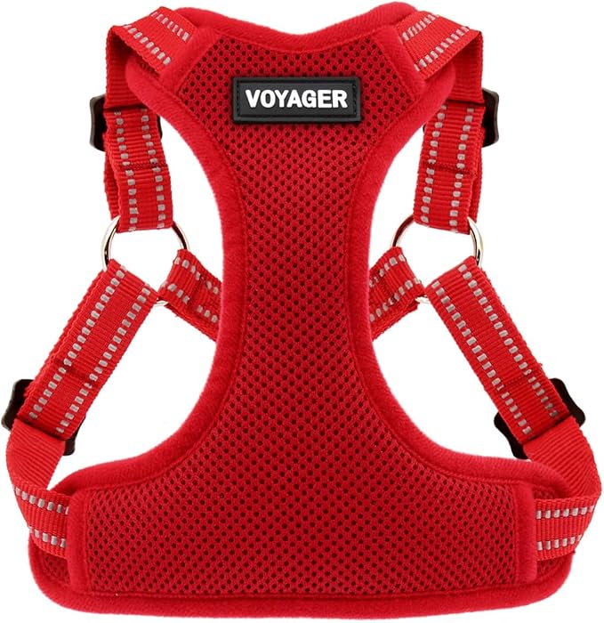 Best Pet Supplies Voyager Adjustable Step-in Flex Breathable Mesh Dog Harness for Small Medium Large Dogs (Red), M