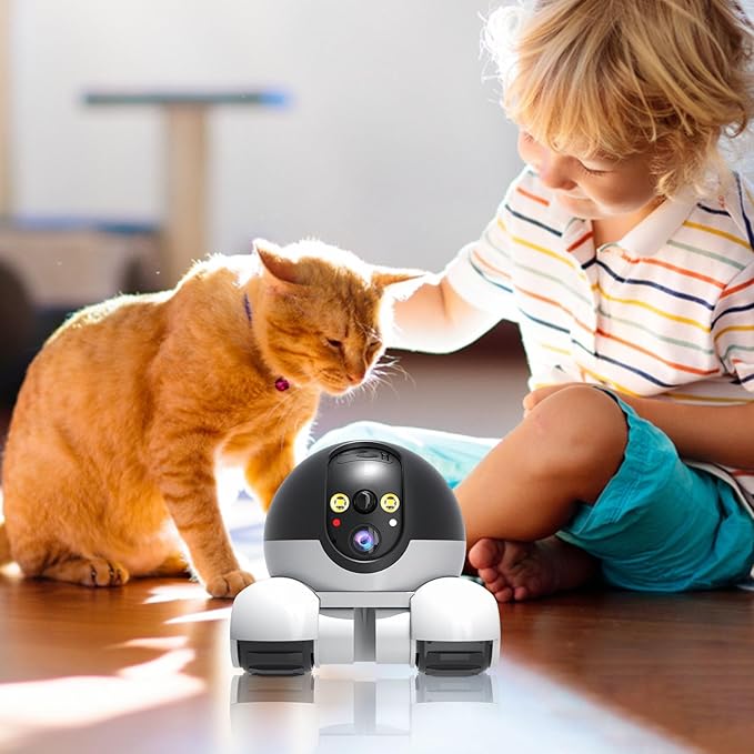 Security Indoor Camera 1080P Dual Lens,Movable Robot Camera on Wheels Movable with 2-Way Talk,Distance Bot with Night Vision, App Control for Home Security/Cats/Dogs/Elderly