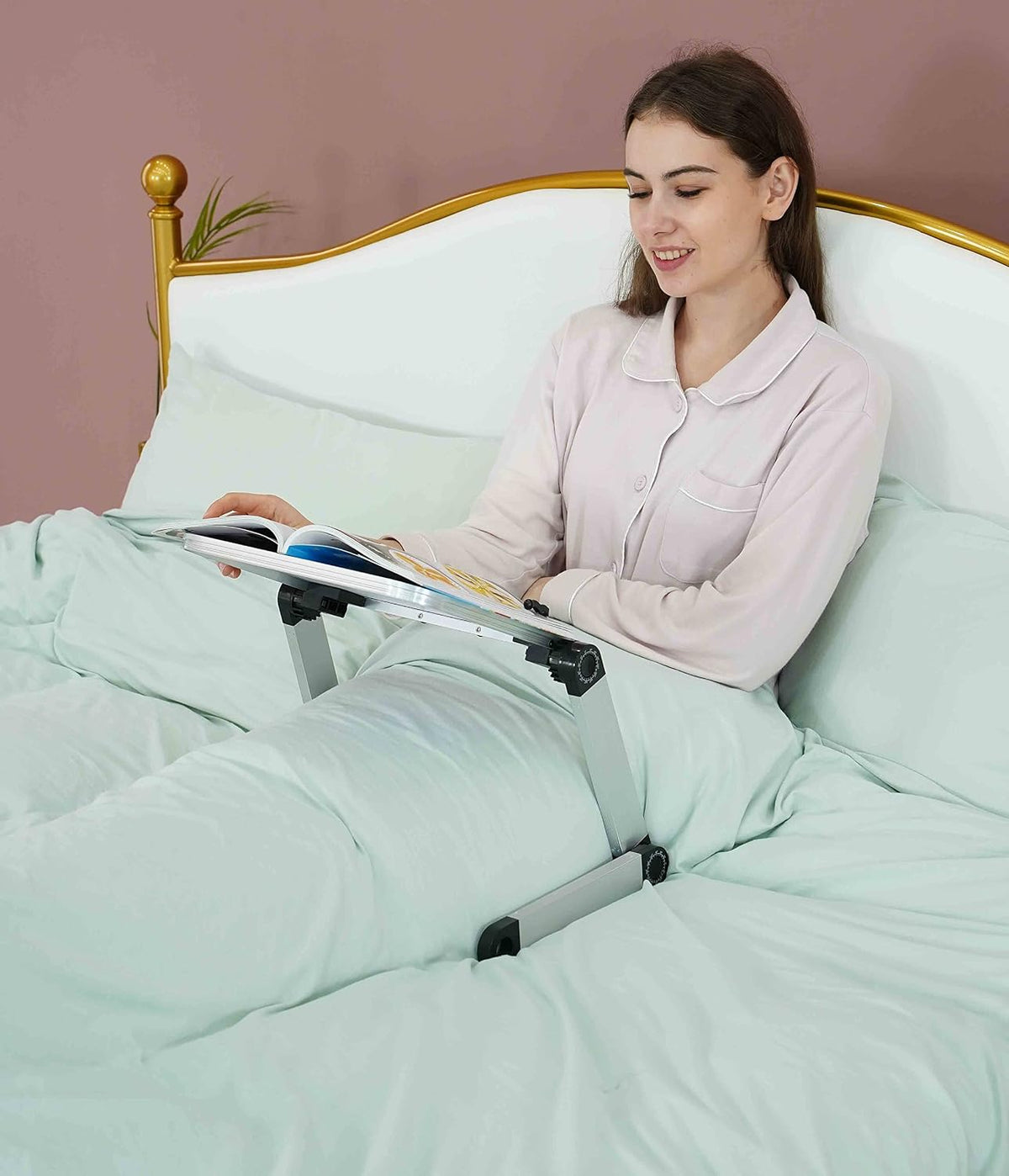 Extra Large Book Stand Adjustable for Bed Sofa, Multifunctional Laptop Holder with Page Clips, Ergonomic Multi Heights Angles, Cooking Stands Heavy Textbook Portable, Black, 19.5 x 10 inches