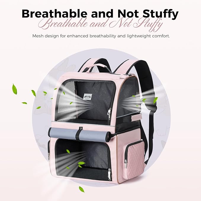 Lekebobor Double Cat Backpack Carrier for 2 Cats, Double-Compartment Pet Carrier Backpack for Two Small Cat or One Medium Cat, Cats Carrier Backpack Dog Carrier Backpack Fits Up to 24 Lbs,Pink