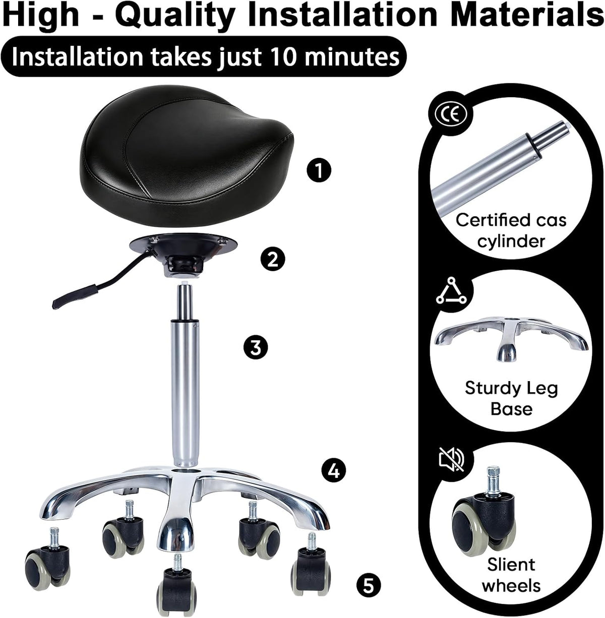 Ergonomic Saddle Chair,Heavy-Duty Rolling Stool with Wheels