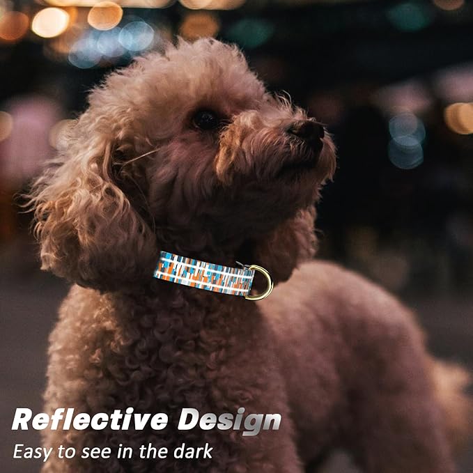 Reflective Dog Collar for Large Dogs, Cute Boho Adjustable Heavy-Duty Nylon Puppy Collar for Boy and Girl Female, Soft Pet Accessories with Quick Release Buckle, Colorful Spliced