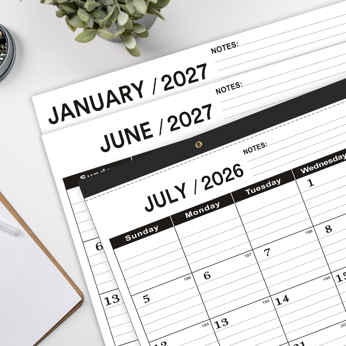 Desk Calendar 2026-2027,July 2026 to December 2027,Desk calendar 2026-2027 Large 22x17, Classroom Calendar 2027 with PVC Cover,Round Holes& NOTES List (Black),18 Months Calender 2027