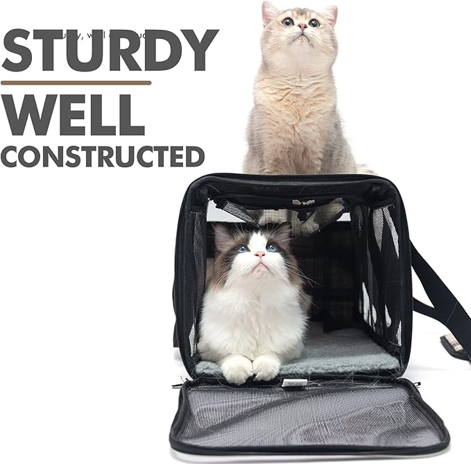 EXPAWLORER Large Cat Carrier Dog Carriers Soft for Small Medium Cats Puppies Up to 20lbs, Airline Approved Pet Carrier Soft-Sided Collapsible Pet Travel Carrier Fit 2 Kitties (Brown)