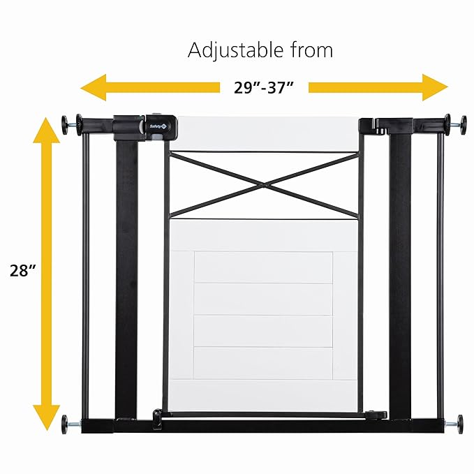 Safety 1st Adjustable Baby Gate for Doorways, Modern Farmhouse Style Gates for Pets, Toddlers, Babies, Children, White and Black