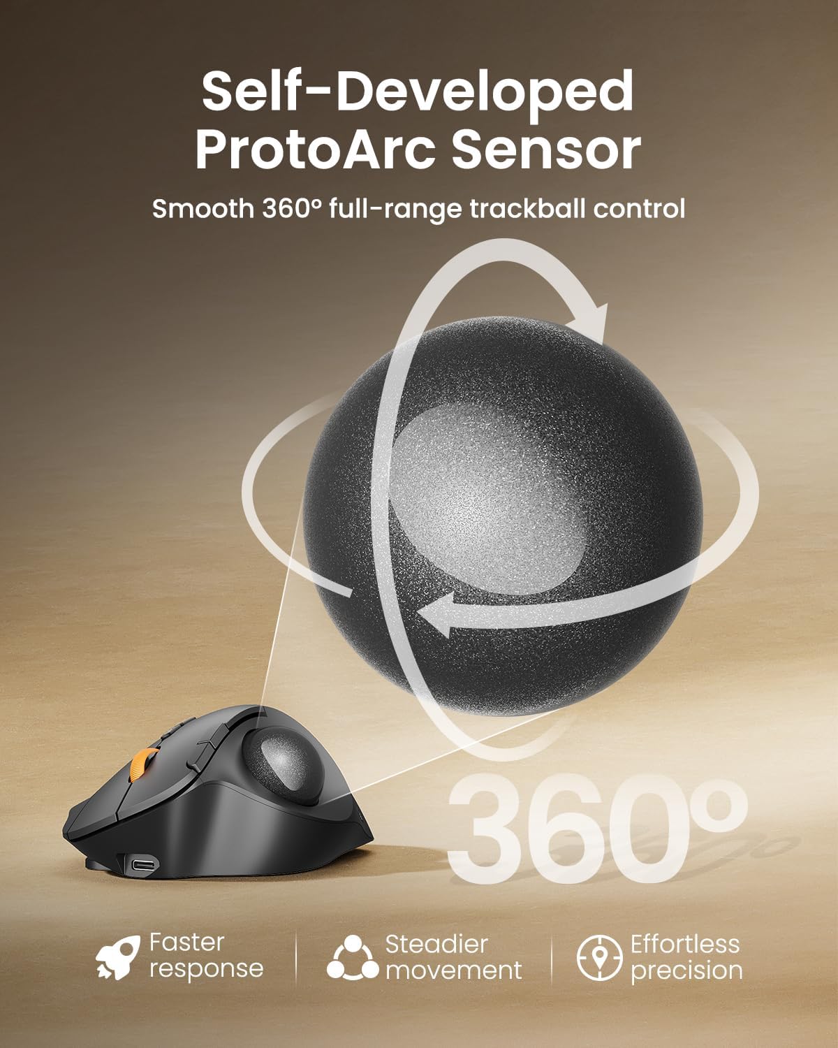ProtoArc EM02 Wireless Trackball Mouse, 0/15° Adjustable Angle, Gray