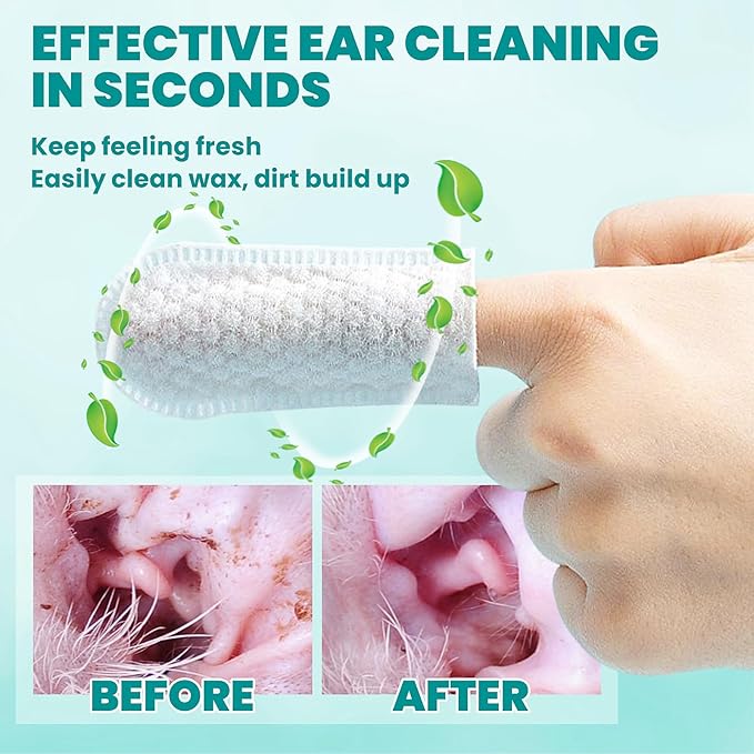 Ear Cleaner Finger Wipes 60 Counts, Dog Ear Cleaner, Grooming Kit Care for Dogs and Cats, Soft & Easy Otic Cleaning Pads, Remove Wax, Dirt & Stop Smelly, Itchy, Non-Irritating, Unscented