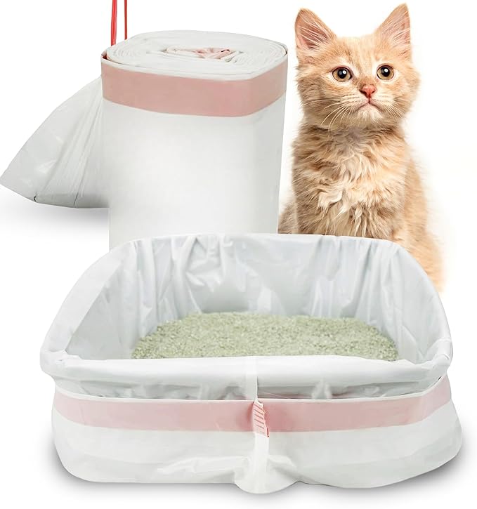 PETSWORLD Cat Litter Box Liners, Heavy Duty Litter Pan Liners Bags with Drawstring for Pet Cat Litter Tray (Unscented) (Extra Large - 36 x 18 Inches, 60 Count)