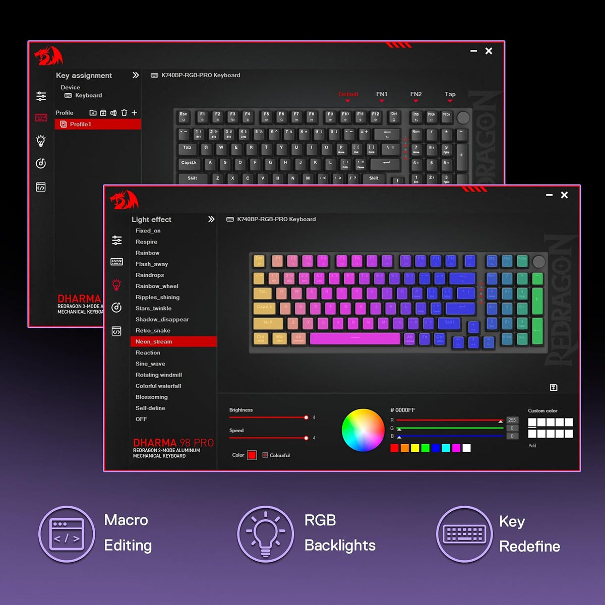 Redragon K740 PRO Wireless RGB Gaming Keyboard, Aluminum Base & Knob, 95%