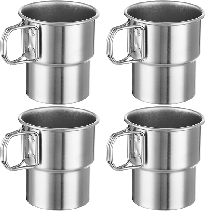 Joyibay 4 Pcs Stainless Steel Camping Cups, 10 oz Stackable Mugs w/Handle | 304