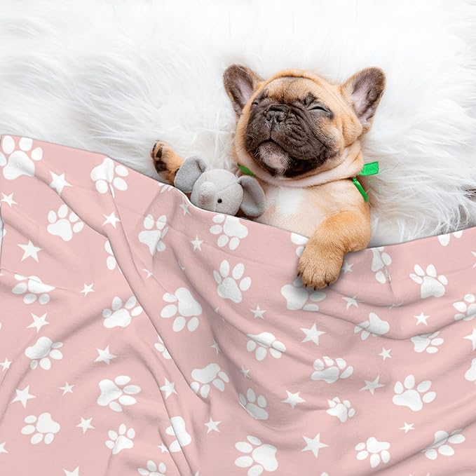 Pink Blanket for Dog Cat - Paw Throw Blanket 23x16 Stars Pet Blanket for Couch Sofa Bed