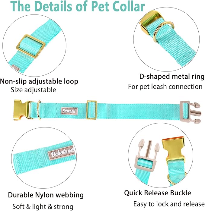 Nylon Dog Collar - Adjustable Lake Blue Soft Webbing Dog Collars for Small Medium Large Dogs Boy Girl Puppy Collar with Safety Metal Buckle XS