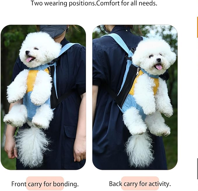 Lightweight Pet Backpack Carrier for Small Dogs & Cats - Easy-Fit Adjustable Straps, Basic Legs-Out Design, Durable for Daily Use (Fits Pets Under 15lb) (Yellow-White Color-Blocked, Large)