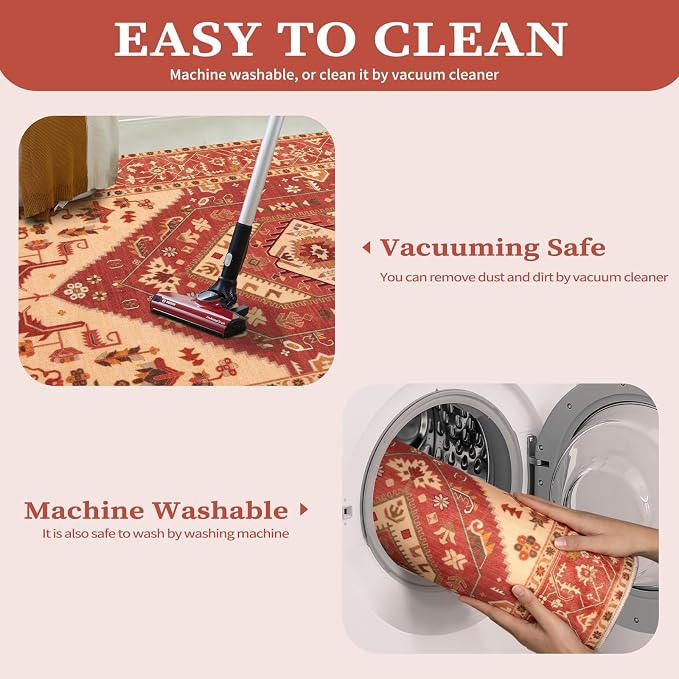 SERISSA 5x7 Boho Area Rug, Washable Non-Slip Rugs