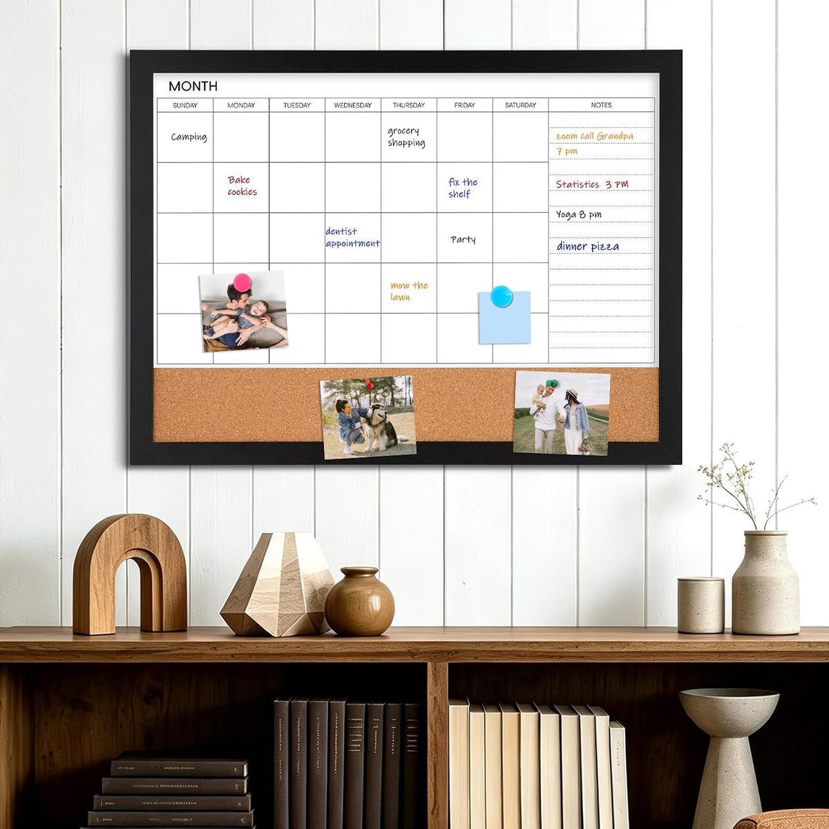 Calendar Whiteboard for Wall, 36" x 24" Dry Erase Monthly Cork White Board