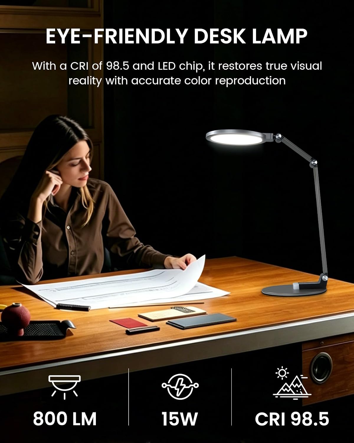 Desk Lamp for Home Office, Eye-Caring Diffused Table Lamp