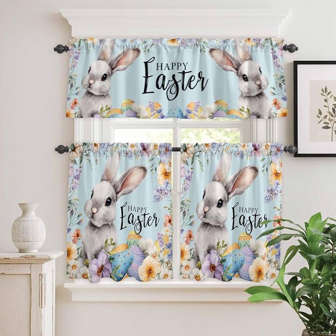 Happy Easter Kitchen Curtains Set 3 Piece