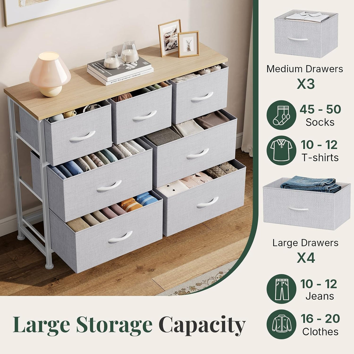 Fabric Dresser for Bedroom with 7 Drawers, Chest of Drawers