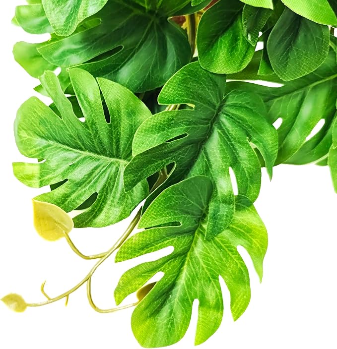 Woyrise Reptile Artificial Plants for Terrarium, Amphibian Habitat Decor Plant, Bearded Dragon Tank Decorations fit Gecko Lizard Chameleon Ball Python Snake Frog - Monstera Bush