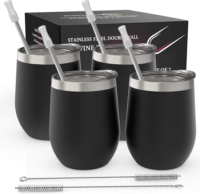 CHILLOUT LIFE 12 oz Stainless Steel Wine Tumblers 4 Pack
