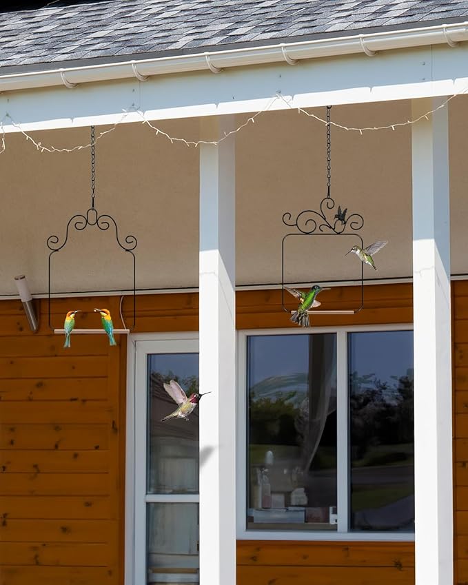 PACETAP Hummingbird Swings and Perches Metal Frame 4 Pack, Wild Bird Swing Outdoor Bird Perch with Wooden Dowel and Hanging Chain for Hanging Indoor, Outdoor, Trunk, Lawn, Patio, Garden (Black)