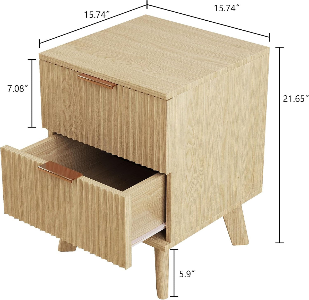 XUZENEST Fluted Nightstand, Mid Century Modern 2 Drawer Bedside Table for Bedroom, Small Dresser Night Stand Side End Table with Wood Fluted Drawer Storage for Bedroom Closet(Natural)