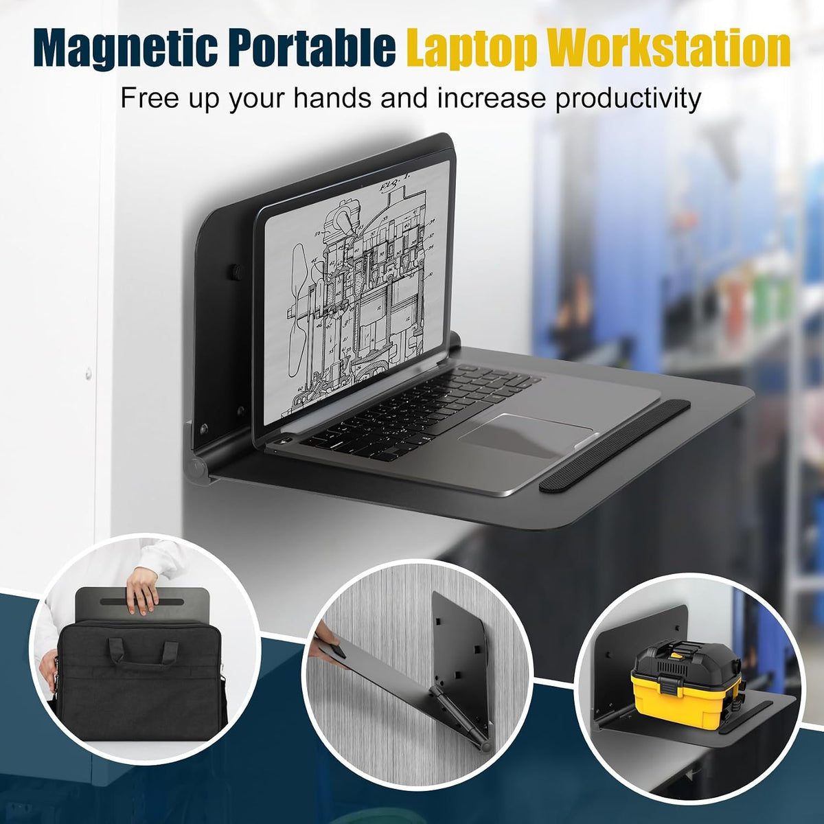 Magnetic Laptop Shelf with Bag & 3 Super Strong Magnets, 50 lb Capacity