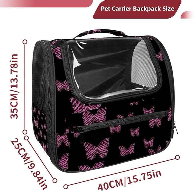 Butterfly on Black Background Pet Carrier Airline Approved Soft Sided Portable Cozy Travel Pet Bag, Car Seat Safe Carrier for Cats and Dogs