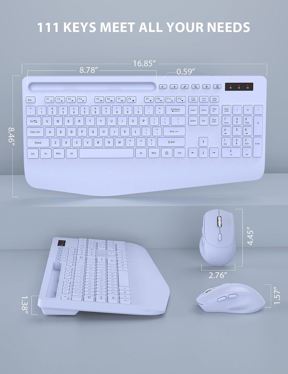 Wireless Keyboard and Mouse Combo - Full-Sized, Ergonomic Wrist Rest (Purple, 1 Pack)