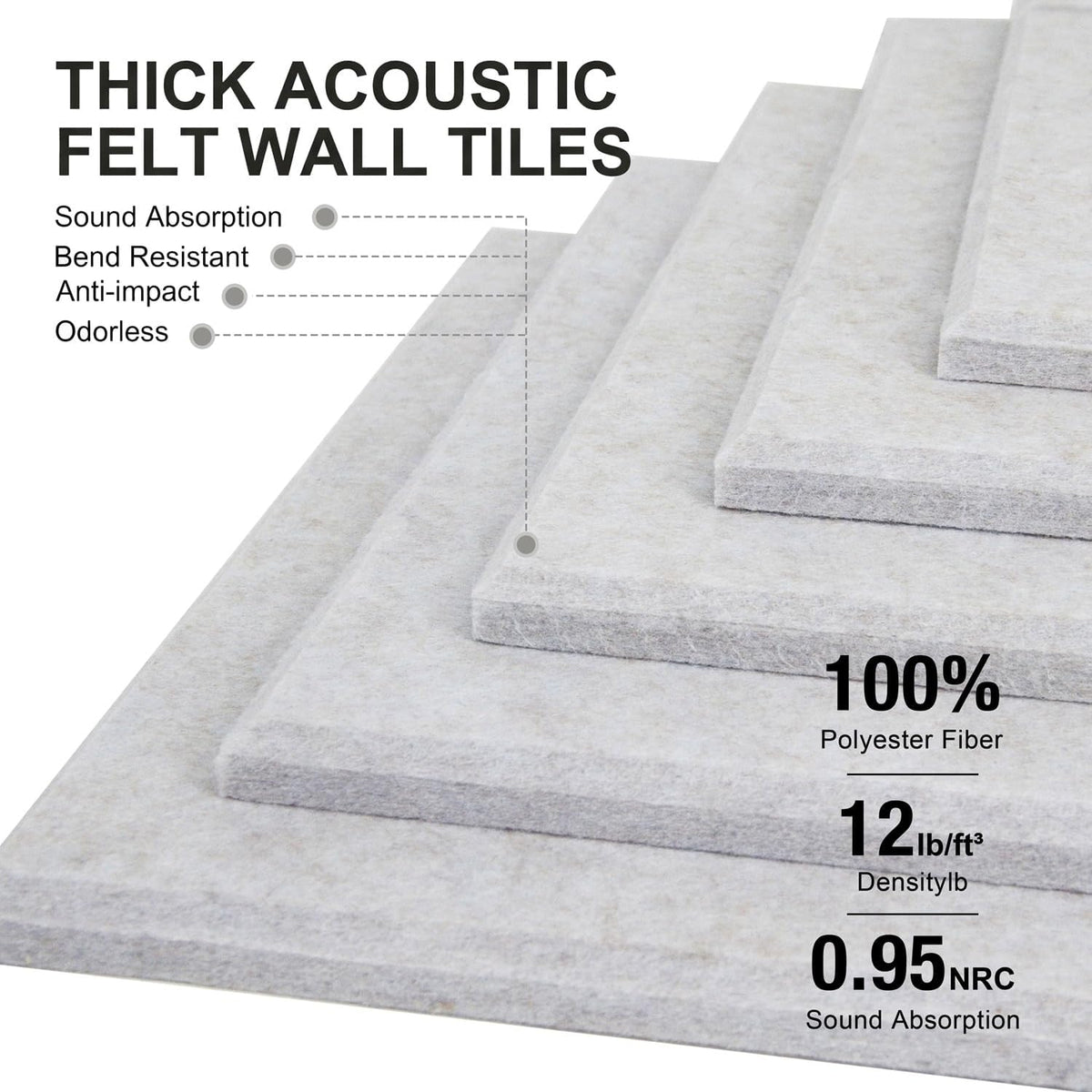Felt Wall Tiles Bulletin Board Large Cork Board Alternative 12 Pack 11.81”x11.81”x0.47” Felt Pin Board Tack Board with Safe Removable Adhesive Tabs for Home Office School 48x36(Light Camel)