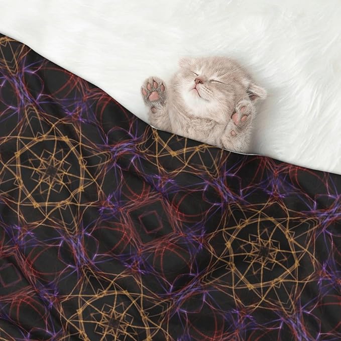 Two Sided Plush Pet Blanket for Warmth Comfort, Magic Smoking Sacred Geometric, Reversible Throw with Cozy Nubby Side for Chilly Nights Napping Spots Around House