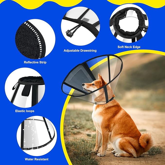 Lainergie Adjustable Soft Dog Cone Collar for After Surgery Recovery, Comfortable Pet Recovery Protective Collar for Medium Large Dogs, Elizabethan Dog Neck Collar (XXL, Black)