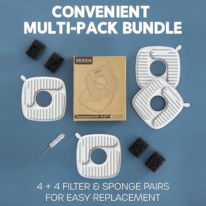 Veken PP Housing Cat Water Fountain Filters, 4 Pack Replacement Filters & 4 Pack Replacement Pre-Filter Sponges Set for 50oz, 84oz, 95oz or 108oz Automatic Pet Fountain Dog Water Dispenser