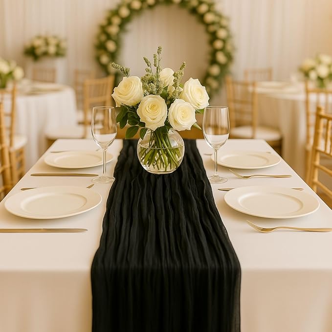 6 Pack Black 10FT Cheesecloth Table Runner 120 Inch Rustic Boho Gauze Cheese
