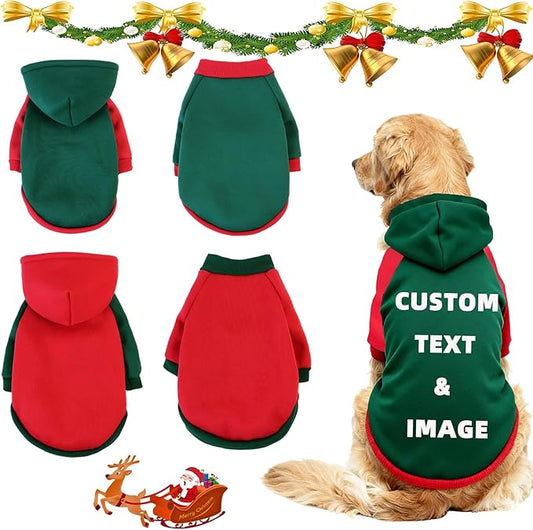 Custom Dog Hoodie, Personalized Sweatshirt with Photo Text Name Logo, Customized Hooded Sweater for Small Medium Large Dogs & Cats (Green + Red Border, X-Large)