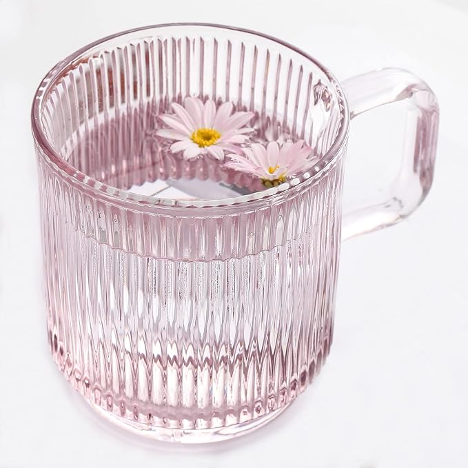Lysenn Pink Glass Mug with Lid, Premium Glass Coffee Mug, 12 oz Tea Cup |