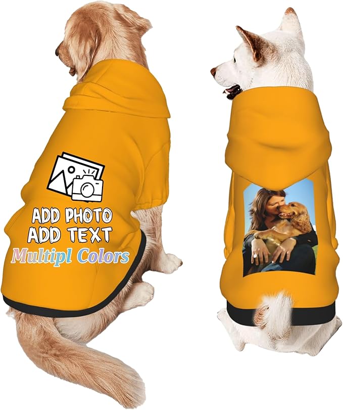 Custom Dog Hoodie Add Your Design Soft & Warm Personalized Photo Text Logo Name Dog Clothes for Puppy Sweatshirt Hooded for Small Medium Large Dogs Girl/Boy Cats Orange