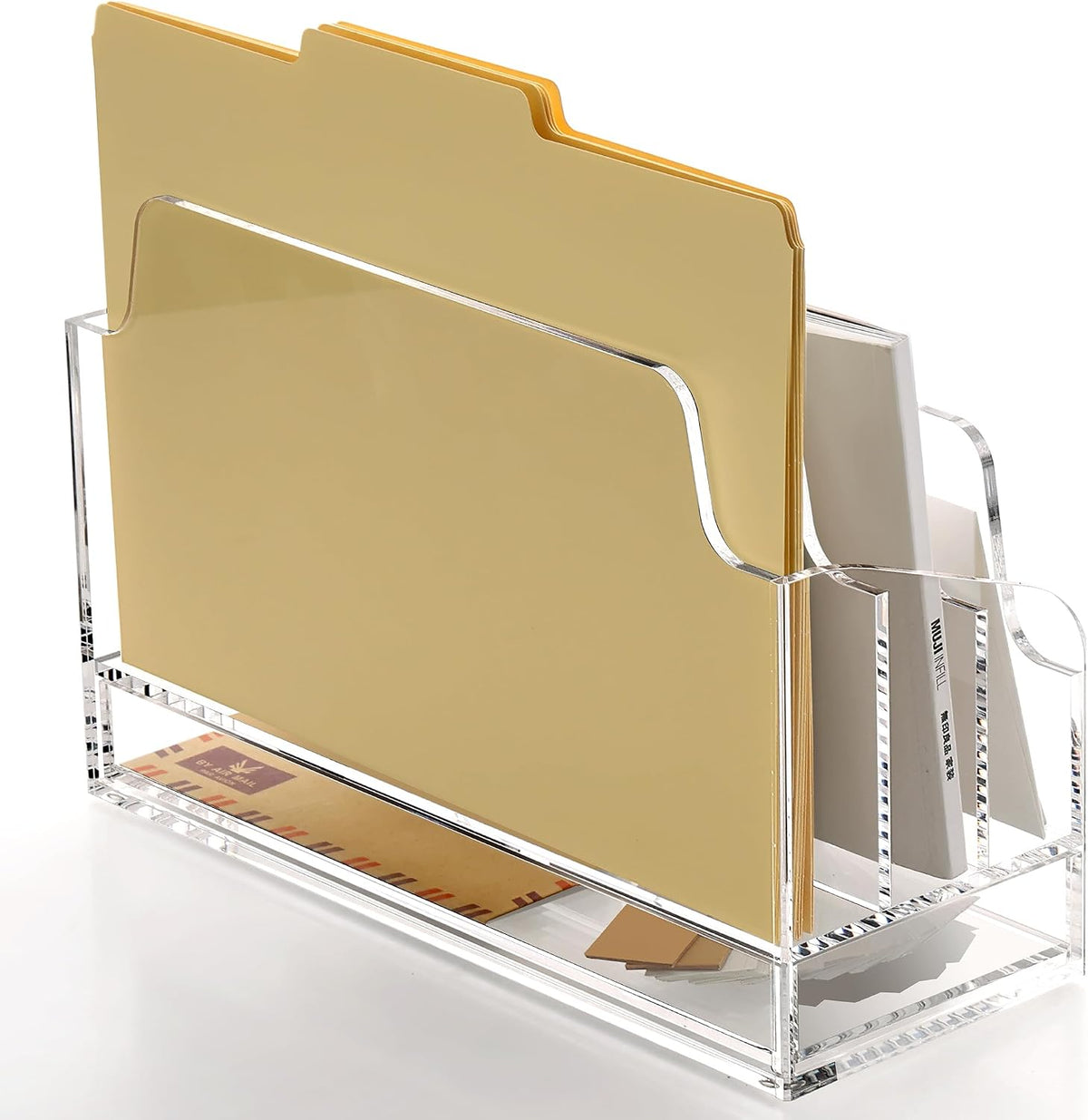 SANRUI Clear Desk Organizer Holder with Drawers, Acrylic File Mail Sorter