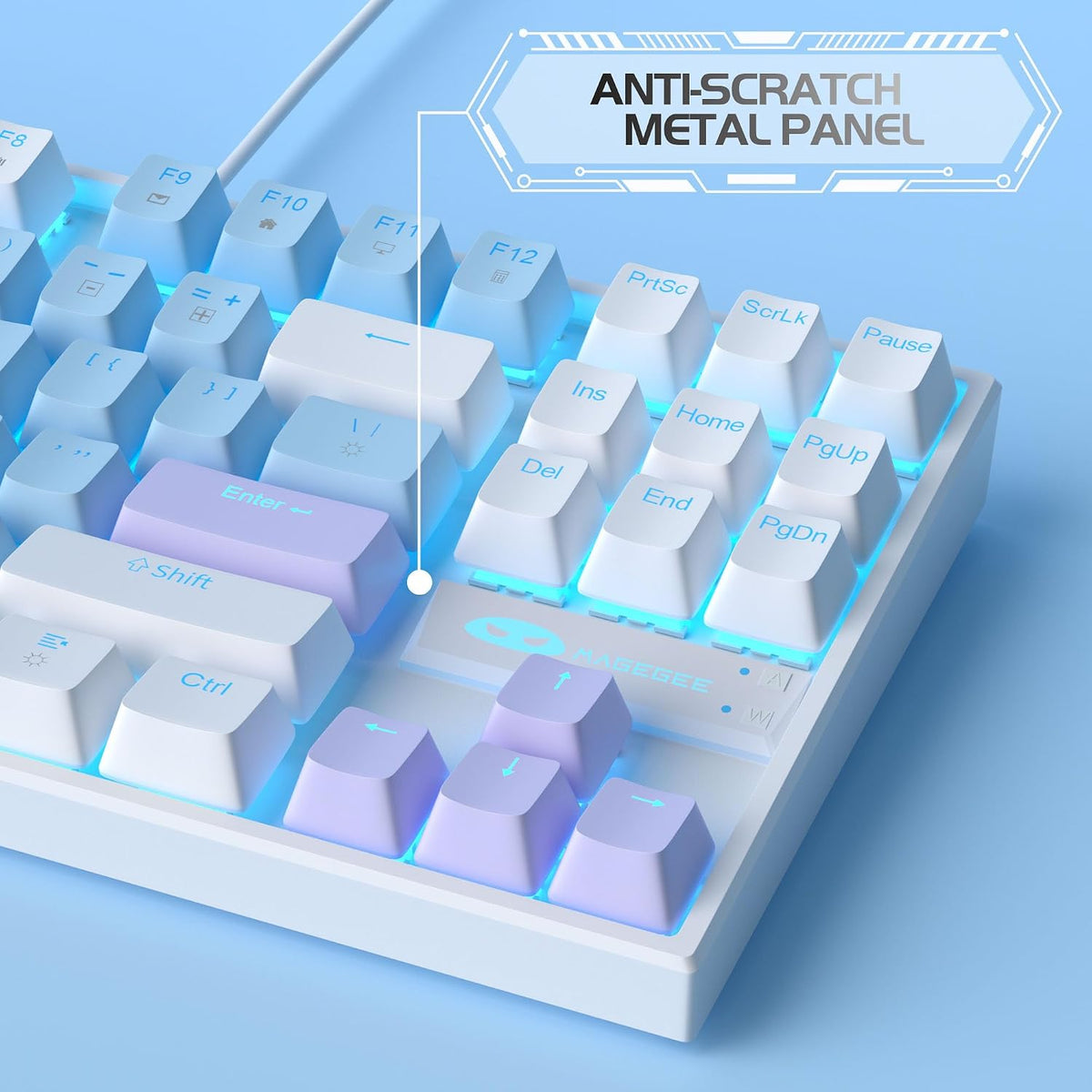 MageGee 75% Mechanical Gaming Keyboard, Blue Switch, LED Blue Backlit, 87 Keys Compact TKL Wired Keyboards for Windows Laptop PC Gamer - Blue/White