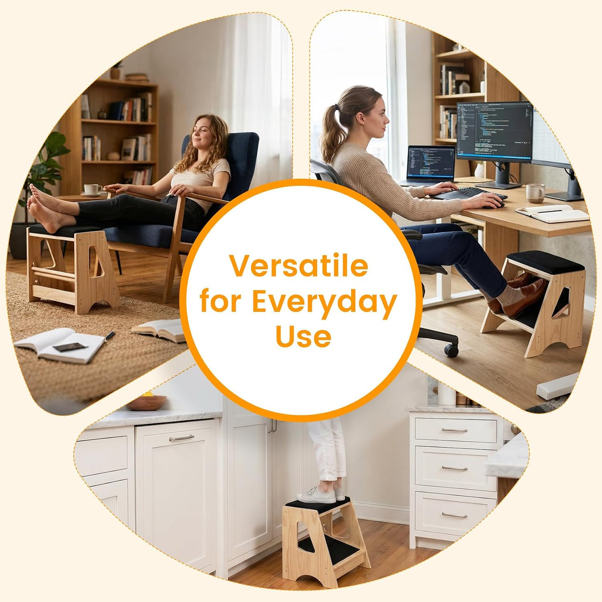 Double Step Footrest Under Desk,4 Adjustable Heights with Adjustment Stem