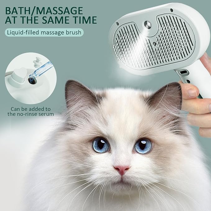 Fur Shower Brush for Dogs, 3 In 1 Self Cleaning Steamy Pet Brush, Pets Spray Hair Removal Comb - Anti-Static, Dog Grooming Tool With Steam | Skin-Friendly Design (Green)