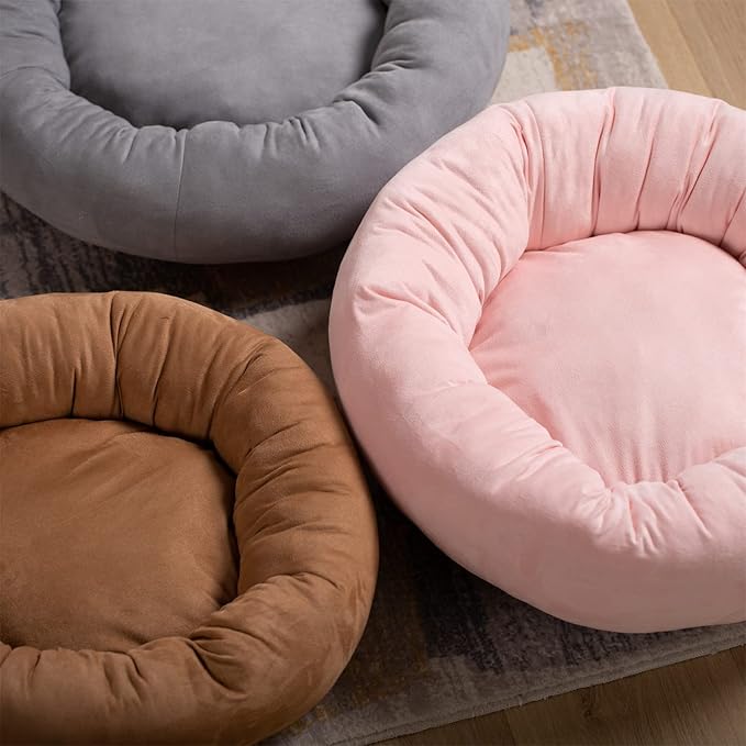 KASENTEX Round Dog Bed - Medium/Large Dogs, Donut Cat Bed - Anti Slip, Machine Washable (Pink, 27x27 Inches)