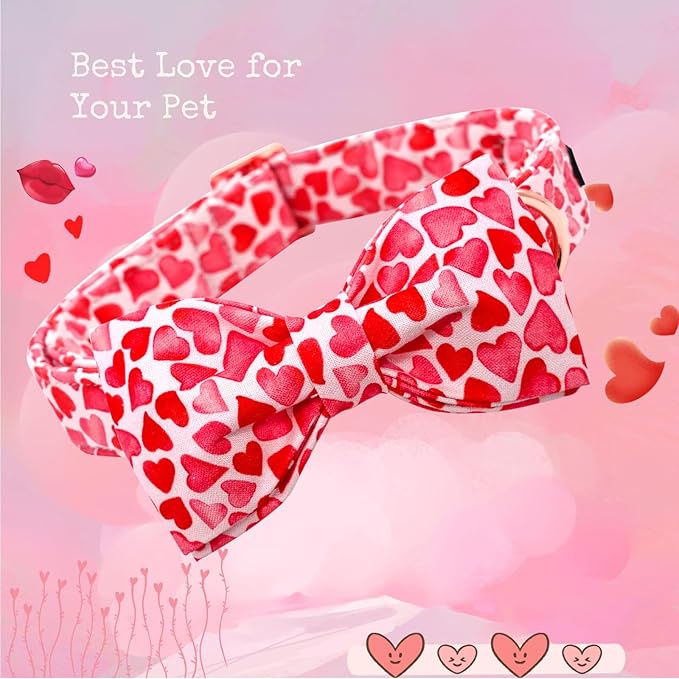 Lionheart glory Dog Bow Collar Valentine's Day Dog Collar for Large Dogs, Hearts Dog Collar with Bowtie Spring Dog Collar Pet Collar Bows