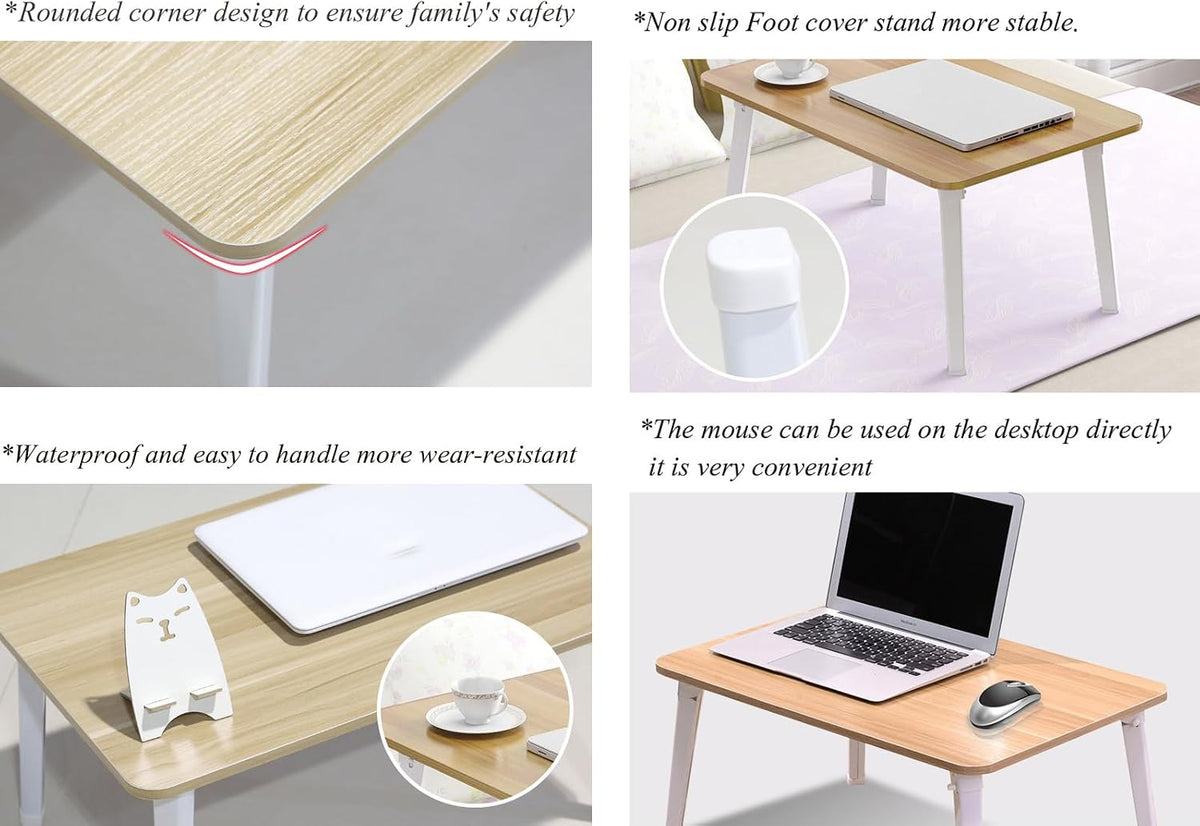 Foldable Laptop Desk for Bed, Bed Laptop Table, Foldable Portable Lap Bed Tray, 23.6 Inch Floor Table for Drawing, Reading and Writing, Bamboo