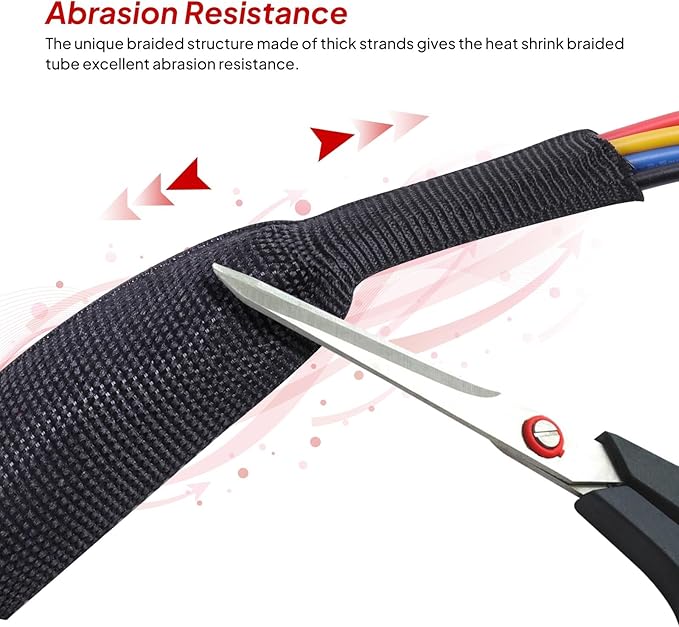 3/4" - 18 feet High Temp Heat Shrink Wire Loom, 2 to 1 Ratio Braided Heat Shrinkable Fabric Wire Management Sheath Sleeving