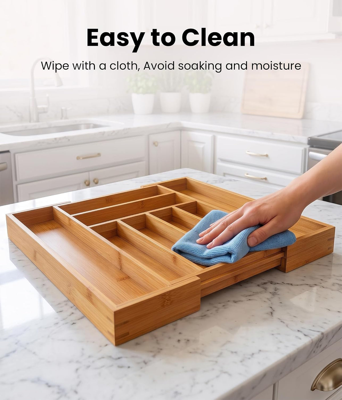 Expandable Bamboo Silverware Organizer, Kitchen Utensil Drawer Organizer