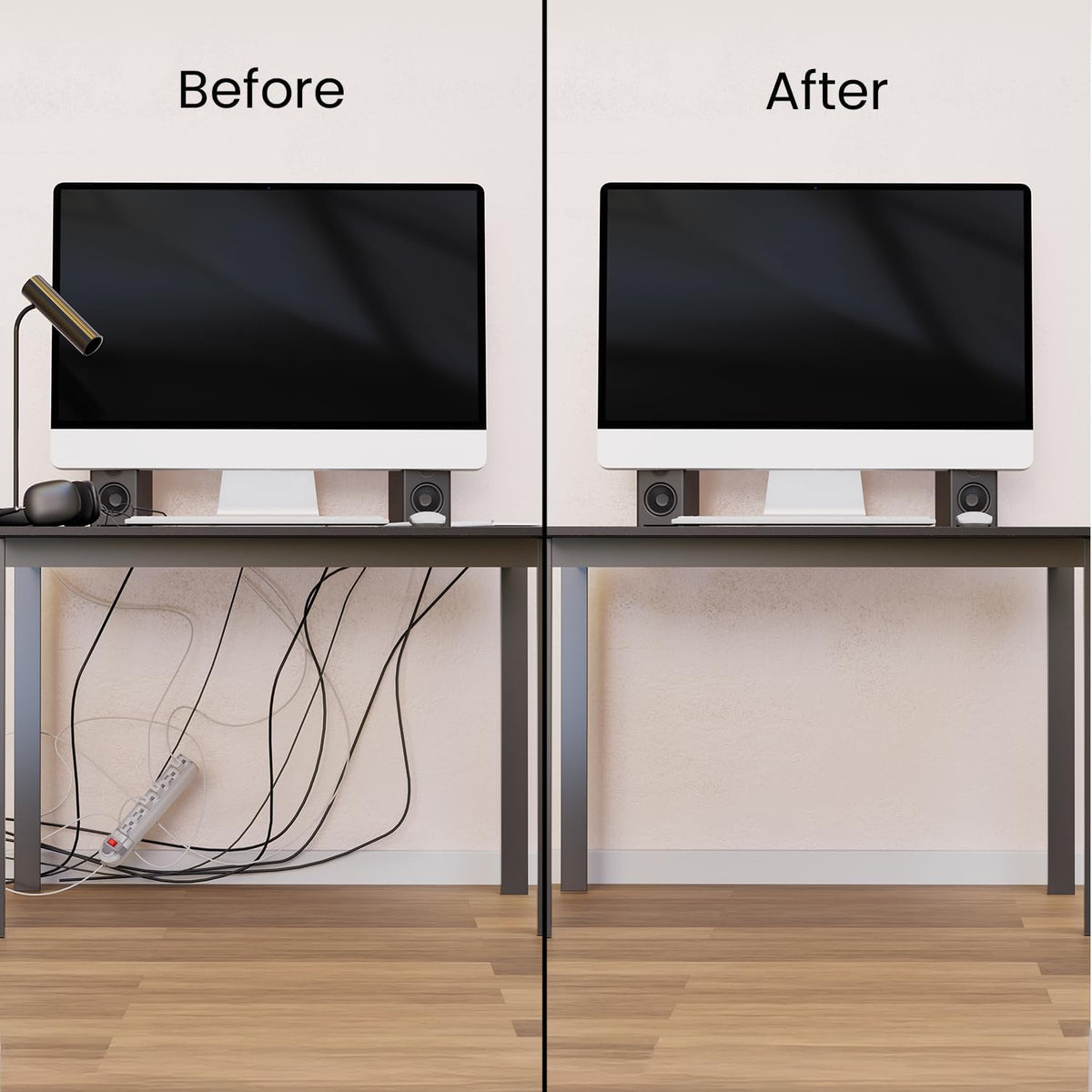 EVEO Cable Management Under Desk Kit (12 Units) - Under Desk Cable Management Cord Hider, Cable Hider Cord Management, Cable Organizer, Cord Organizer Tray - 192'' J Channel (12X16) - Black