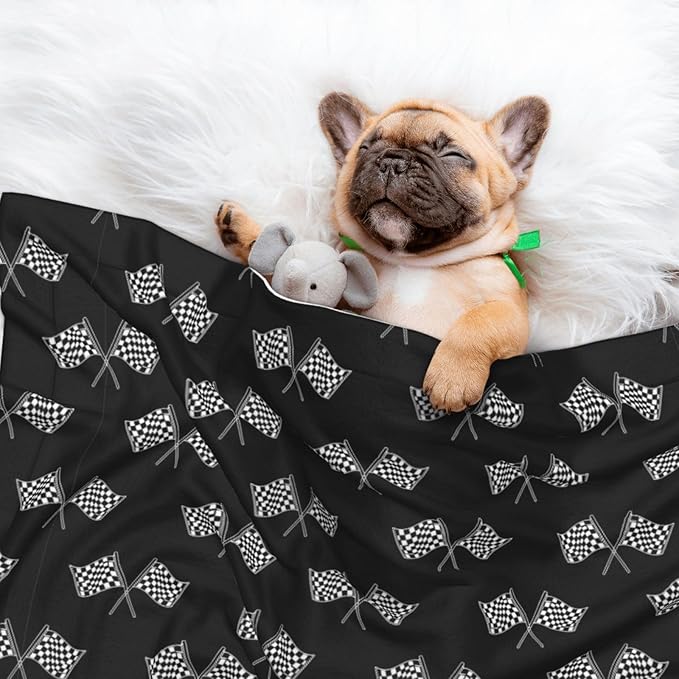 Reversible Pet Blanket for Sofa Protection Pet Comfort, Checkered Racing Flag Black and White, Double Sided Design with Cozy Nubby Nap Side and Durable Smooth Play Side