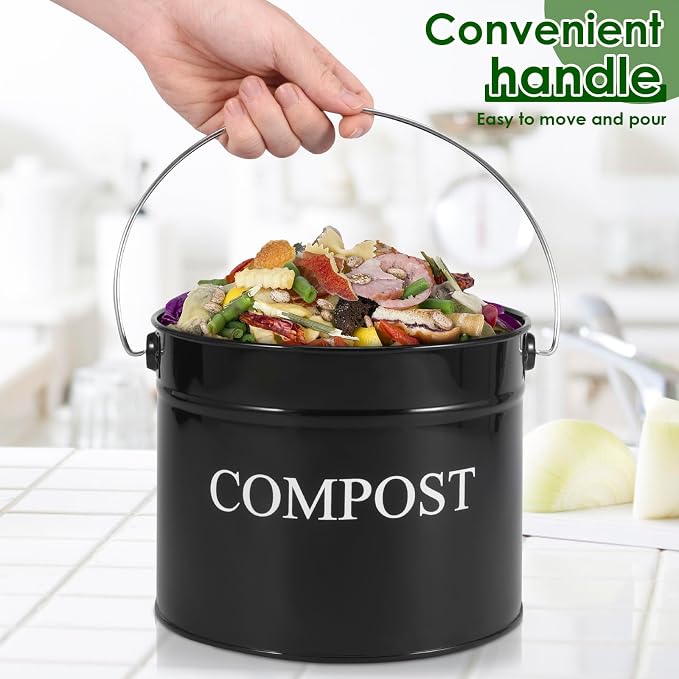 Kitchen Compost Bin 0.8 Gallon Metal Countertop Compost Bin
